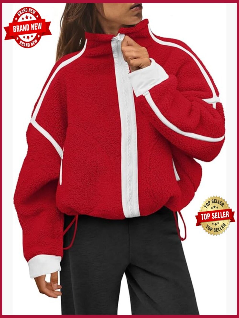 Women's Sherpa Fleece Jacket Zip Up Fuzzy Oversized with Pockets